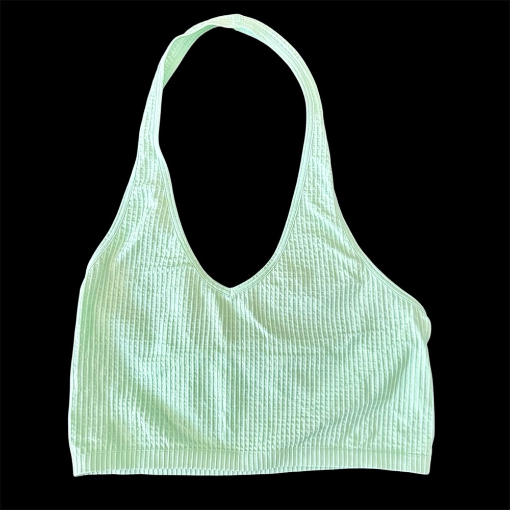 Anthropologie mint green cropped halter top S/M